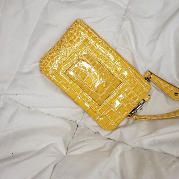 Nine West Yellow Faux Snake Skin Wristlet - Picture 2 of 4